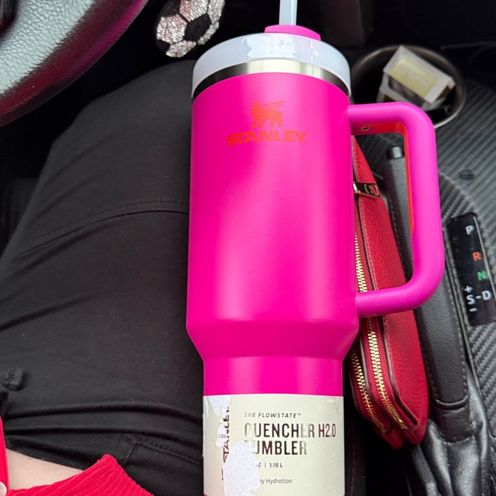 Hot pink and orange color 40oz Stanley quencher h2o tumbler with straw lid